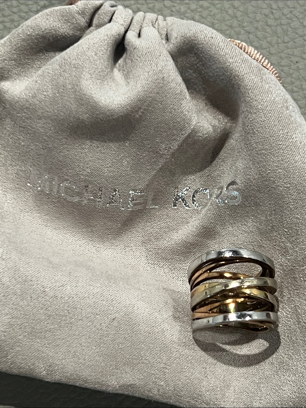 Michael Kors Tri-Tone Intertwined Band Ring - Silver, Gold & Rose Gold - Picture 2 of 5